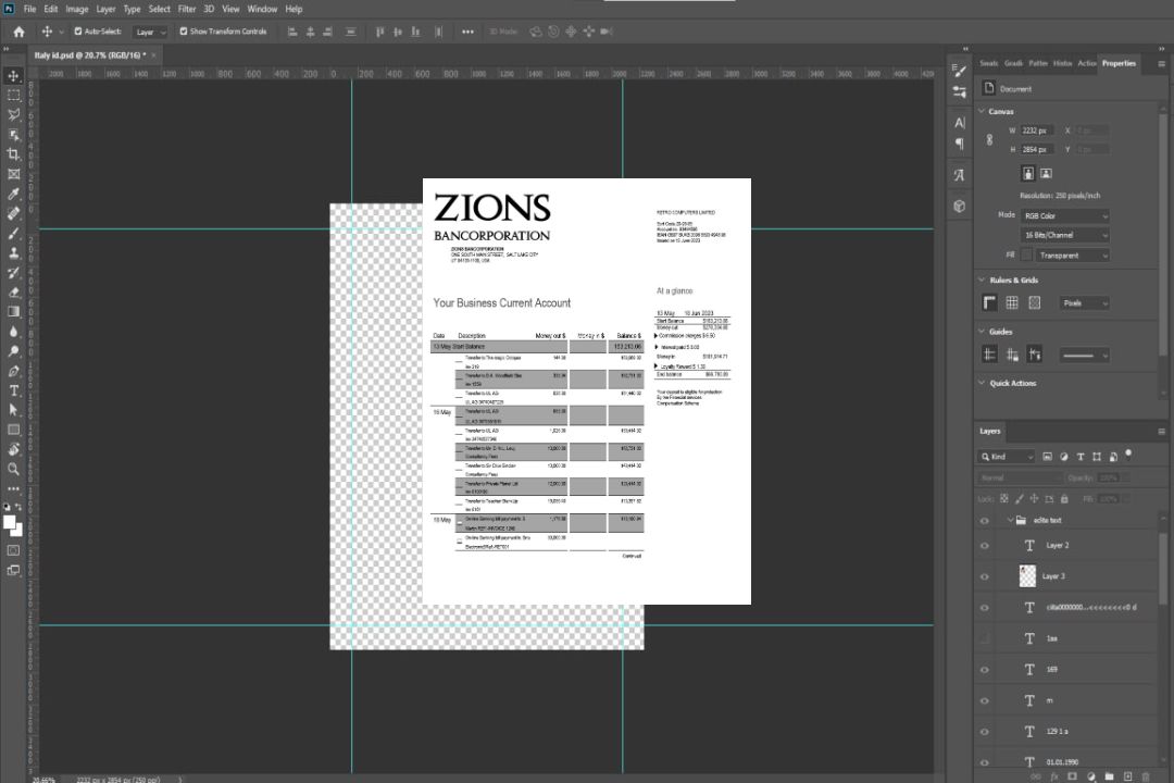 Modèle Word et PDF de relevé de compte courant d'entreprise de Zions Bancorporation Bank template